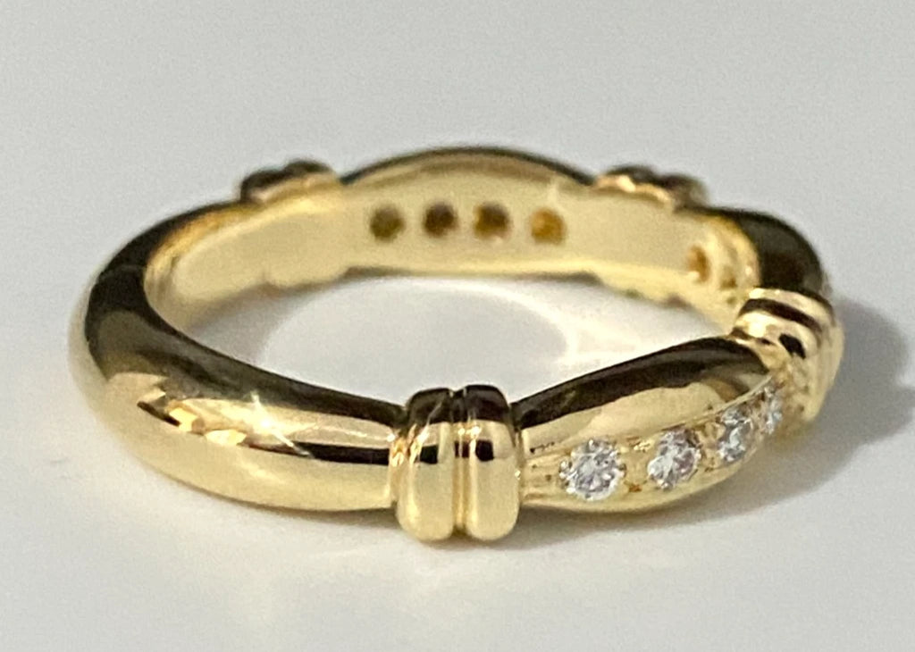 18K Yellow Gold & 0.25CT Diamond Wedding Band Ring Size O - 7 1/4