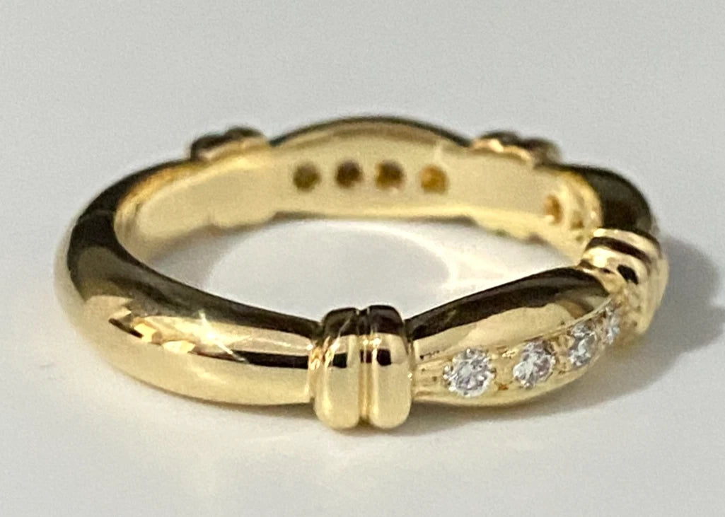 18K Yellow Gold & 0.25CT Diamond Wedding Band Ring Size O - 7 1/4