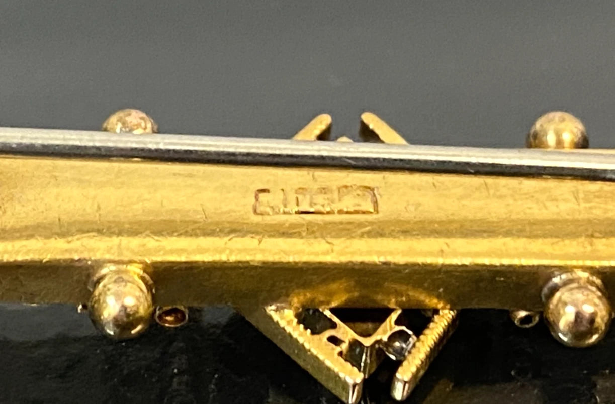 Victorian Australian 15K Yellow Gold Diamond Etruscan revival Bar Brooch 40mm