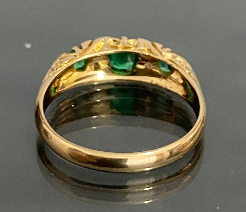 Edwardian 18K Yellow Gold W/ Green Garnet & Diamond Ring C1907 Size L 1/2 (US 6)