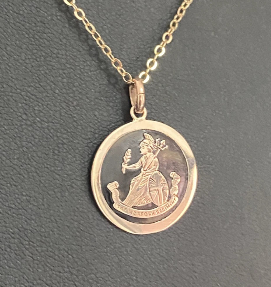 Antique WWI 9ct Rose Gold Norfolk Regiment Tortoiseshell Pendant – Circa 1914