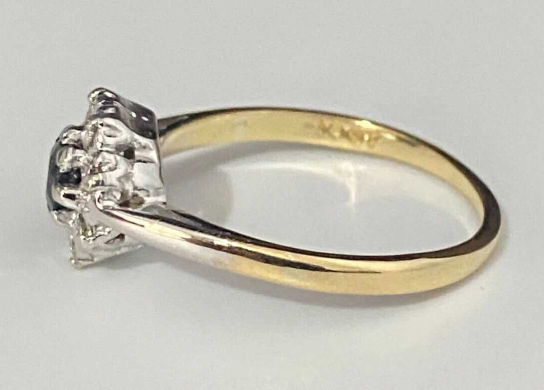18K Yellow Gold W/ Sapphire & Diamond Cluster Ring Size M 1/2 - 6 1/4