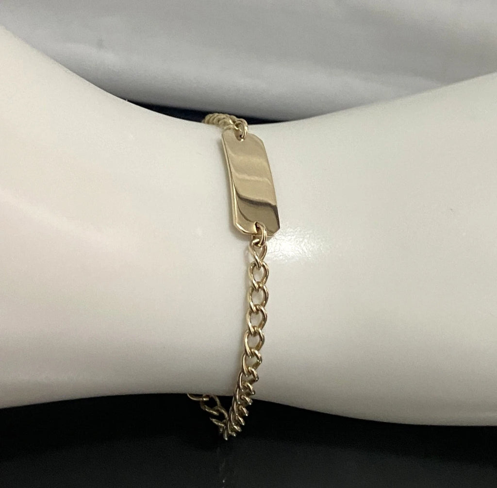 1970's 9ct Yellow Gold Curb Link Kids Childs ID Bracelet 14.0cm Long