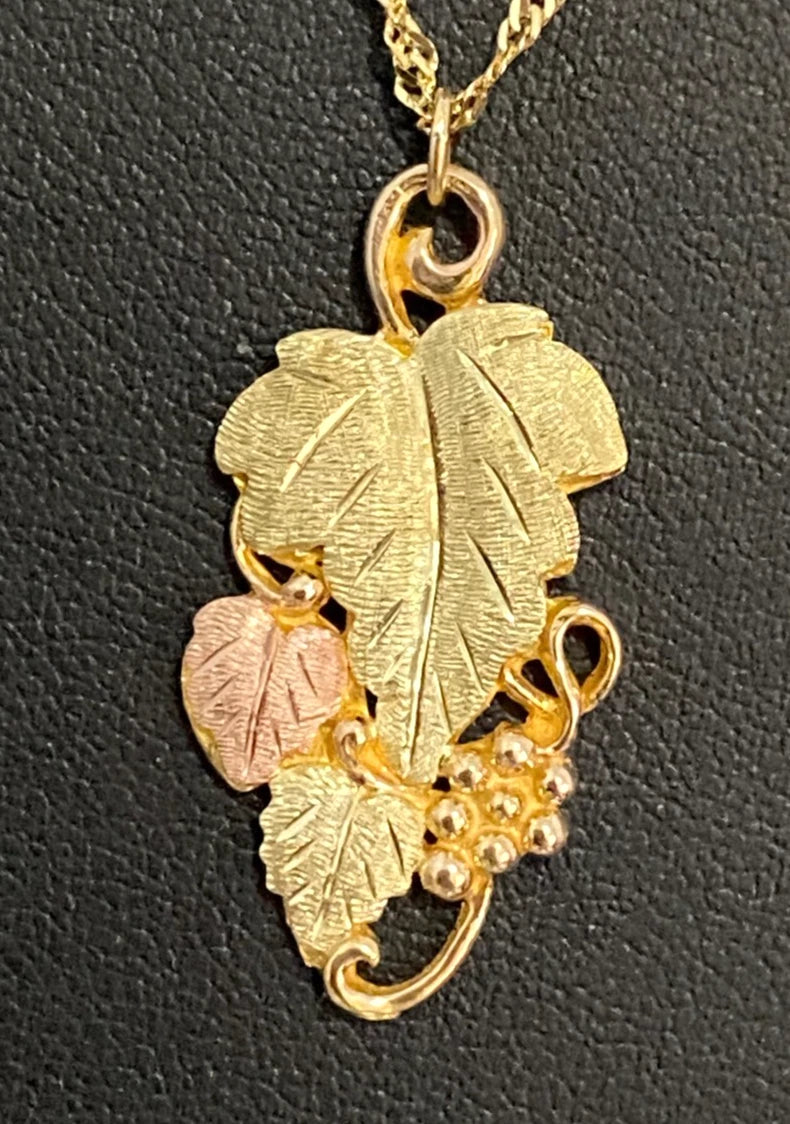 12K Tri-Color Gold With Leaf & Grape Foliate pendant