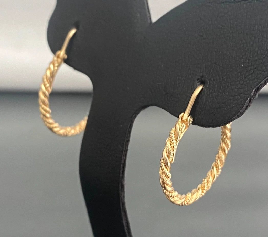 9CT Yellow Gold Twisted Rope Textured Hoop Earrings