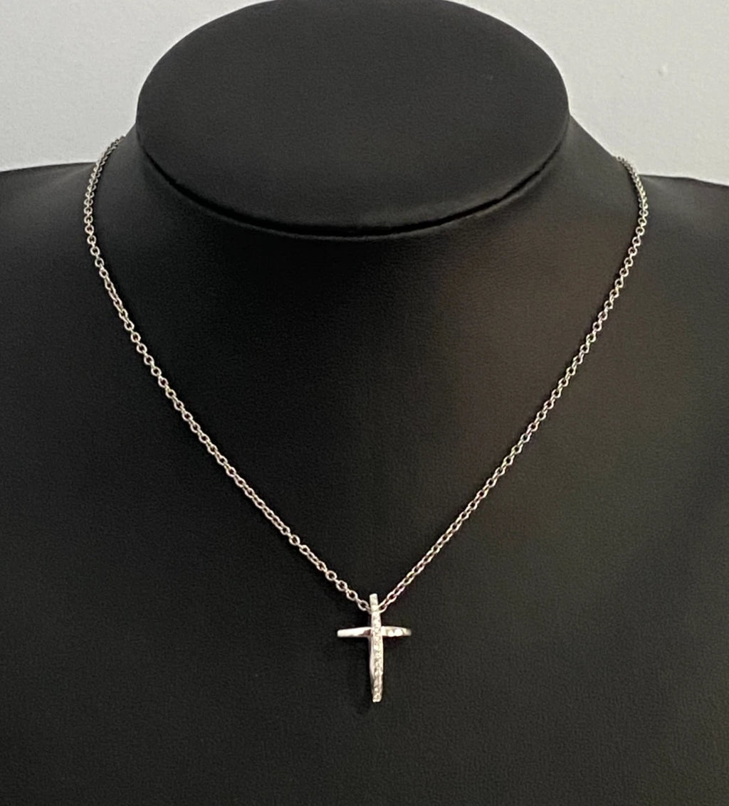 18K White Gold W/ Brilliant Diamond Cross Pendant