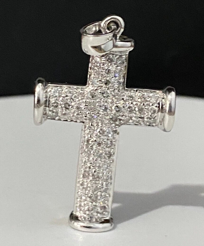 Large 9K White Gold W/ 1.00CT Diamond Cross Pendant