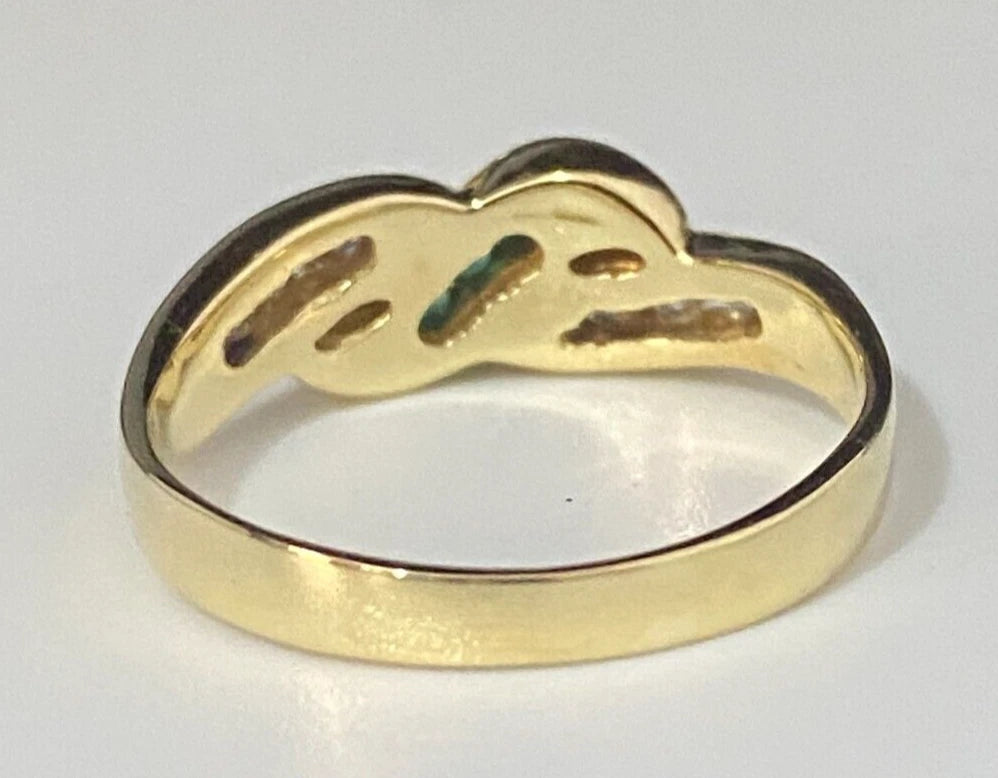 Italian 18K Yellow Gold W/ Chrysoprase & Cubic Zirconia Size L 1/2 - 5 7/8