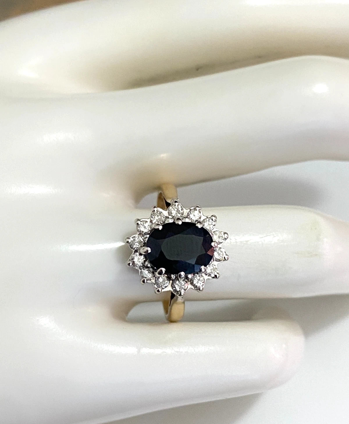 9K Yellow Gold W/ Sapphire & Diamond Cluster Ring Size P (US 7.75)