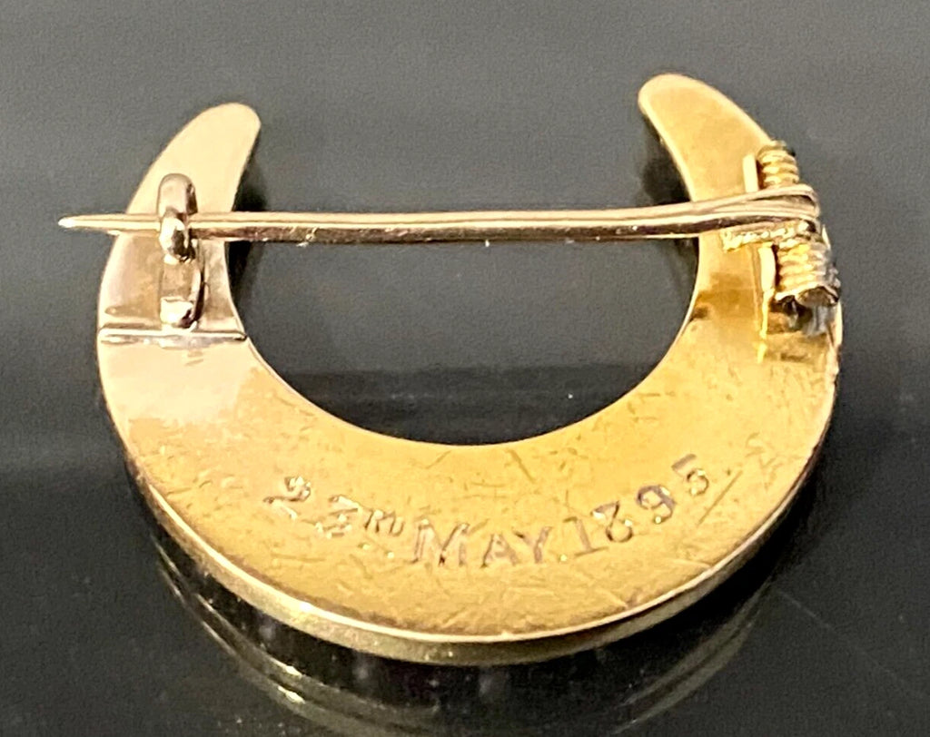 Antique 15K Yellow Gold & Pearl Crescent Brooch