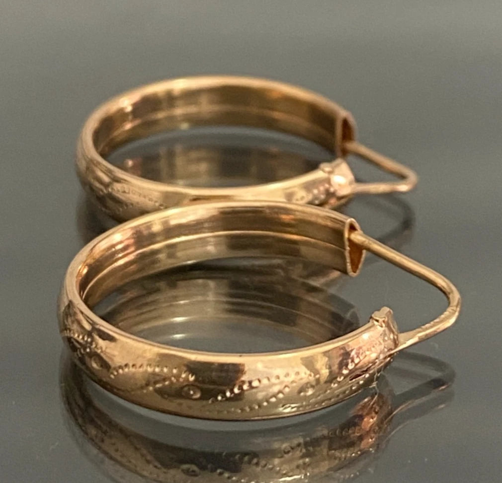 Vintage 18ct Solid Rose Gold Engraved Hoop Earrings