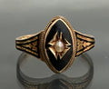 1860's Victorian 15K Yellow Gold Pearl & Enamel memorial Ring - Size L (US 5.75)