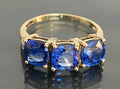 9K Yellow Gold Royal Blue Kyanite Three Stone Ring - Size N (US 6.75)