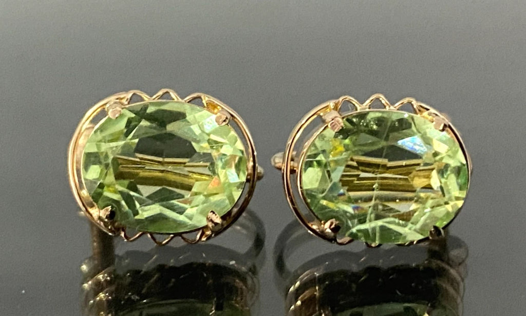1950's 9K Rose Gold & Green Stone Set Earrings for Non-Pierced