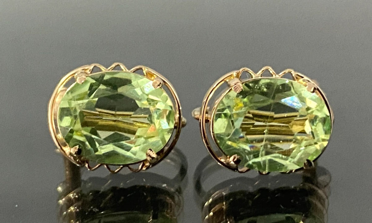 1950's 9K Rose Gold & Green Stone Set Earrings for Non-Pierced