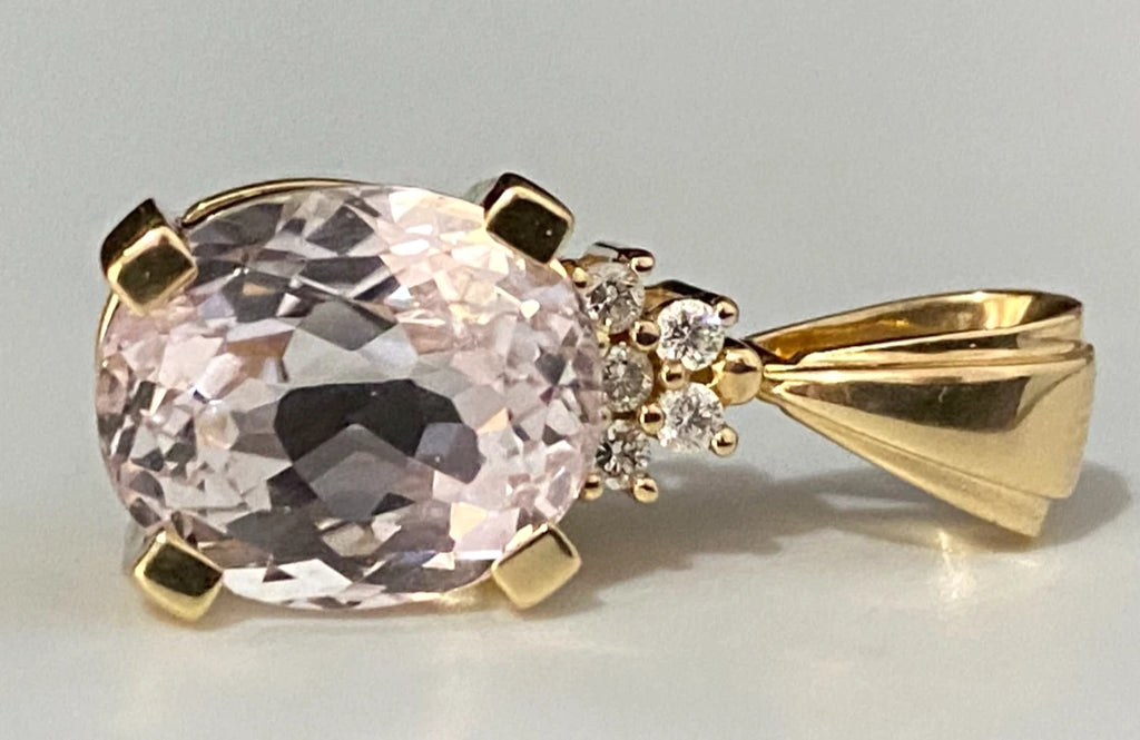 18K Yellow Gold With 4.0CT Kunzite & Diamond Pendant By ILIANA