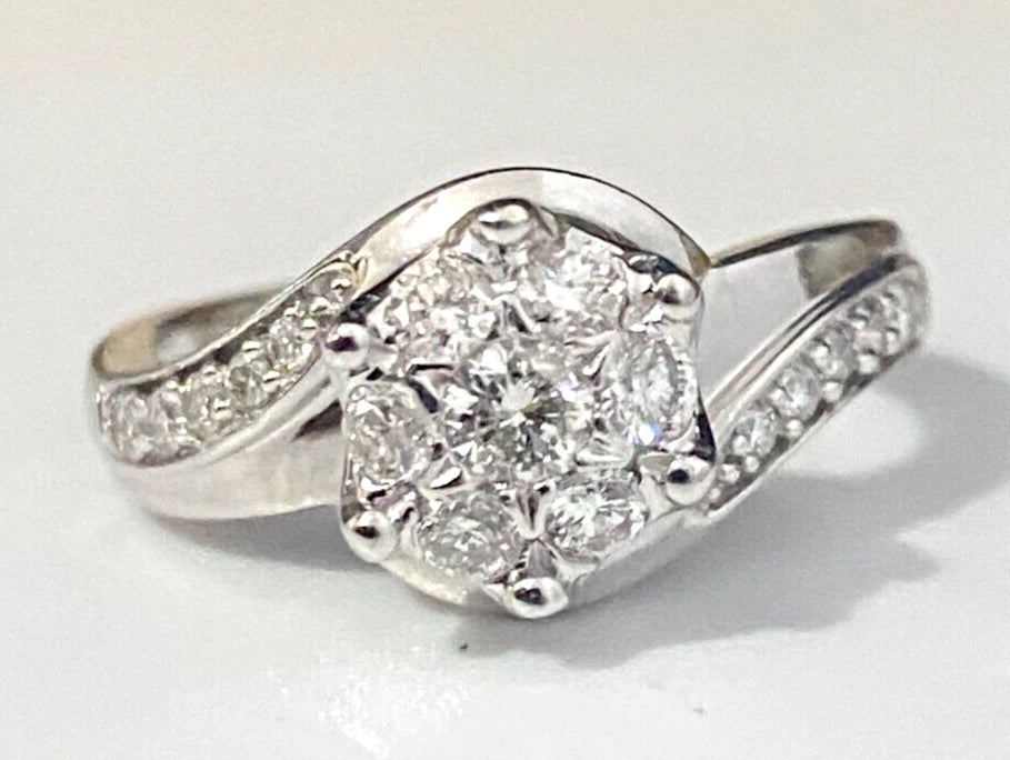 9K White Gold & 0.50CT Brilliant Diamond Cluster Ring Size M - 6