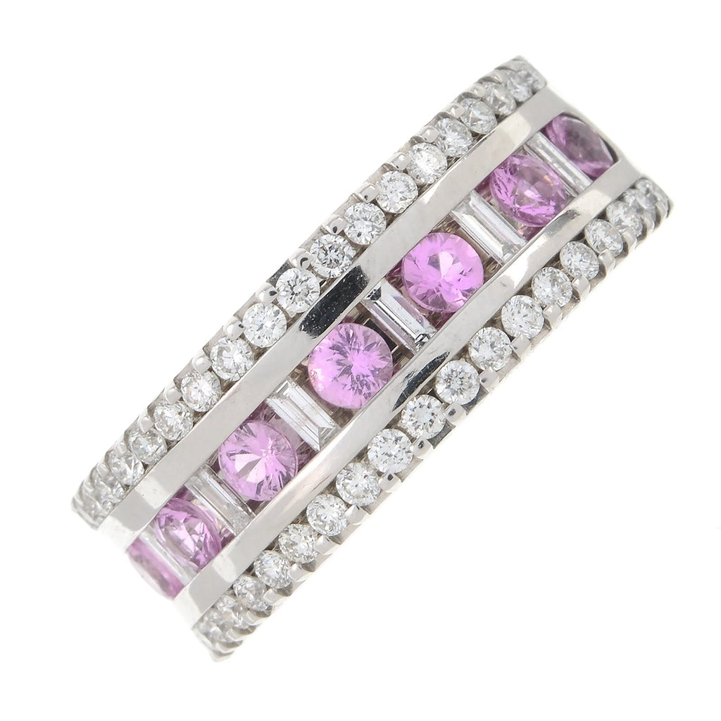 9K White Gold W/ Pink Sapphire & 0.60CT Diamond Ring Size M 1/2 - 6 1/4