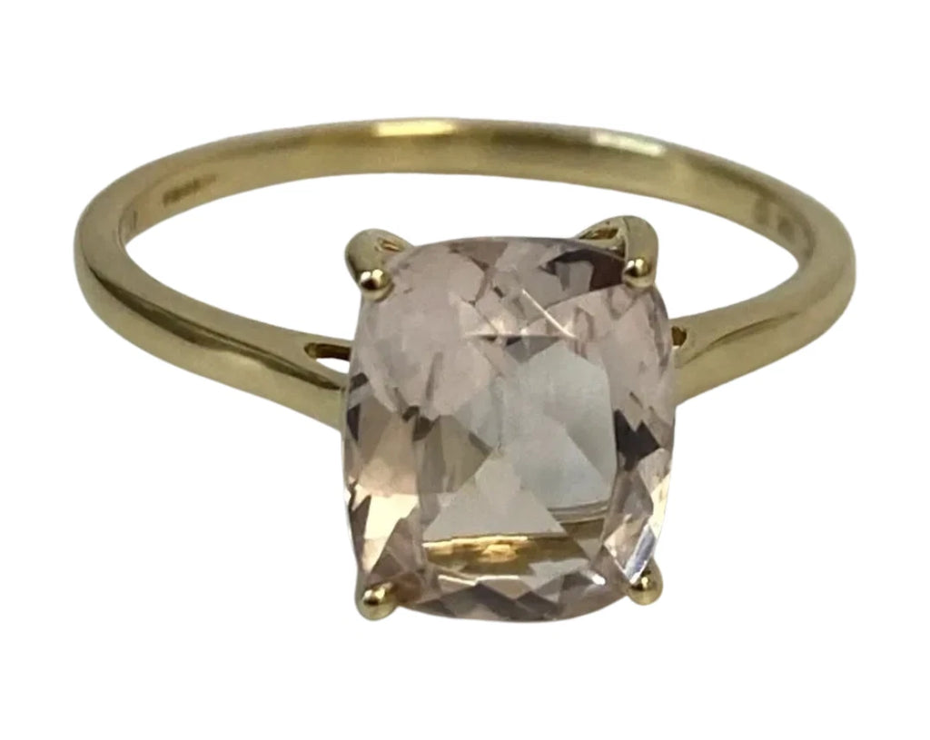 10ct Yellow Gold Pink Cushion Morganite Ring 10x8mm Size R 1/2 (US 9)