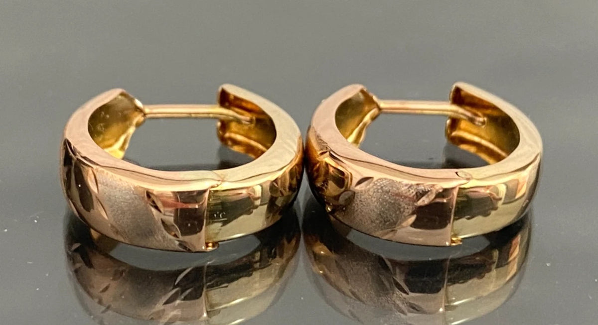 9ct Gold Textured Decorative Hoop Earrings