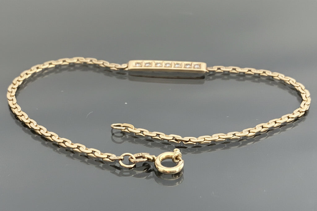 9K Yellow Gold Diamond Flat Link Bracelet 20cm Long