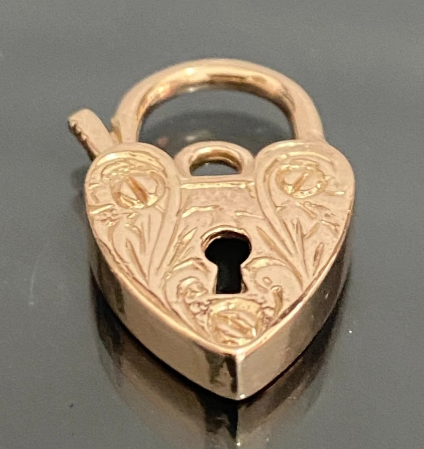 Vintage 9K Rose Gold Heart Engraved Padlock Clasp / pendant