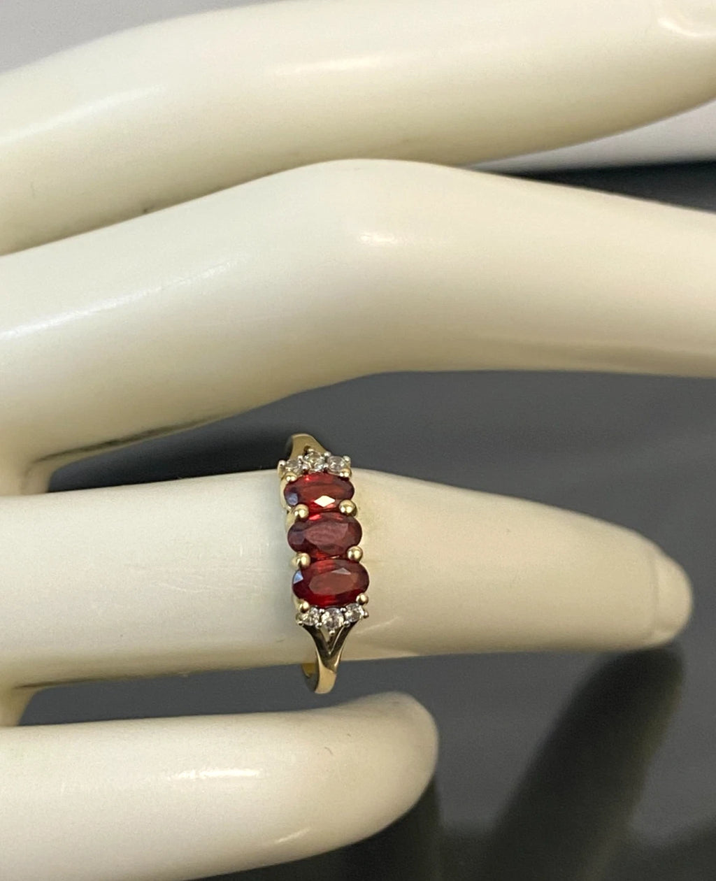 9ct Yellow Gold with 0.93CT Ruby Three Stone Ring Size K 1/2 (US 5.5)
