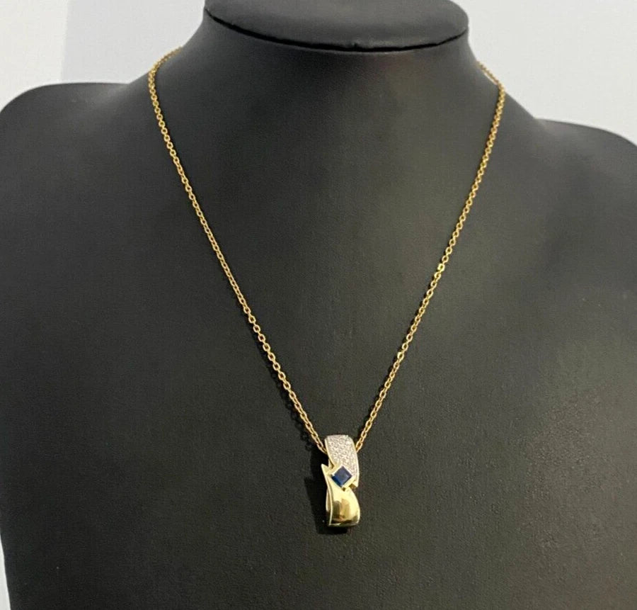 14K Yellow Gold W/ Sapphire & 0.24CT Diamond Pave Set Pendant