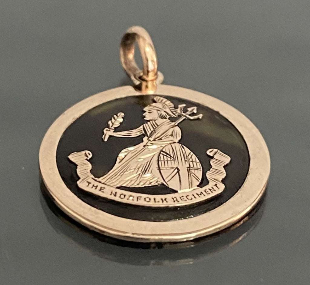 Antique WWI 9ct Rose Gold Norfolk Regiment Tortoiseshell Pendant – Circa 1914