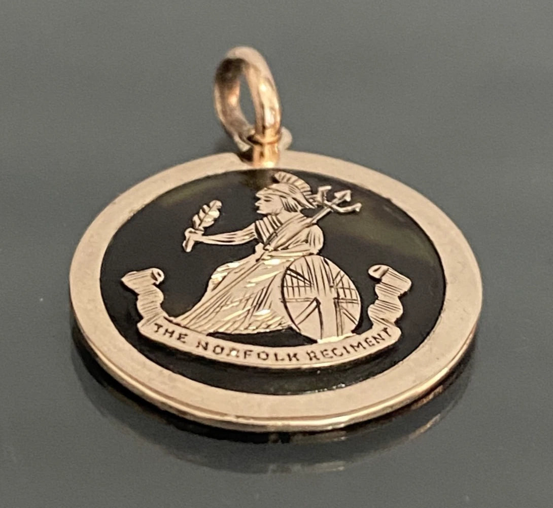 Antique WWI 9ct Rose Gold Norfolk Regiment Tortoiseshell Pendant – Circa 1914