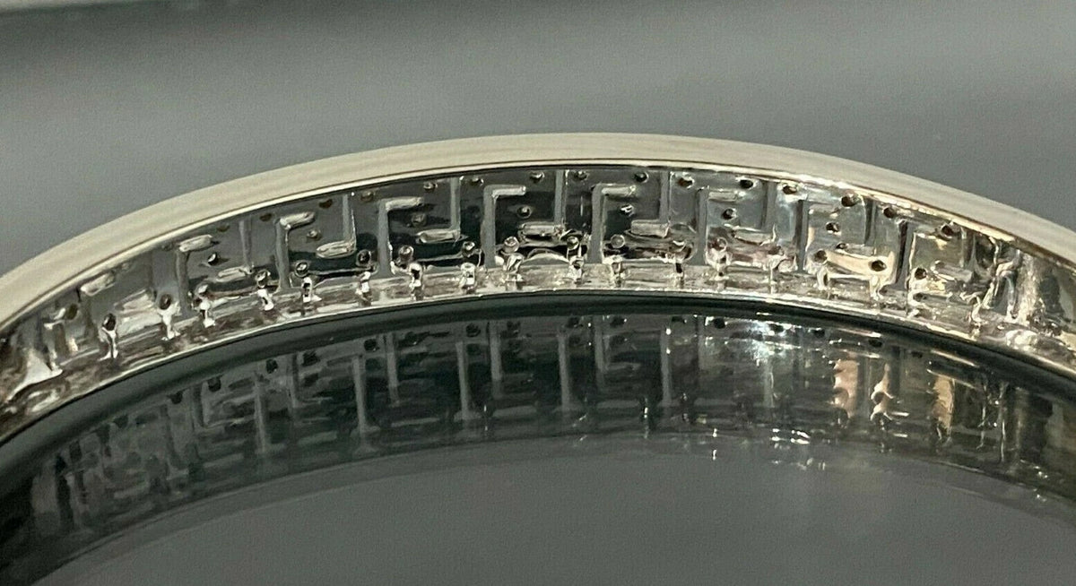 9K White Gold & 0.25CT Diamond Greek Key Hinged Bangle 60mm