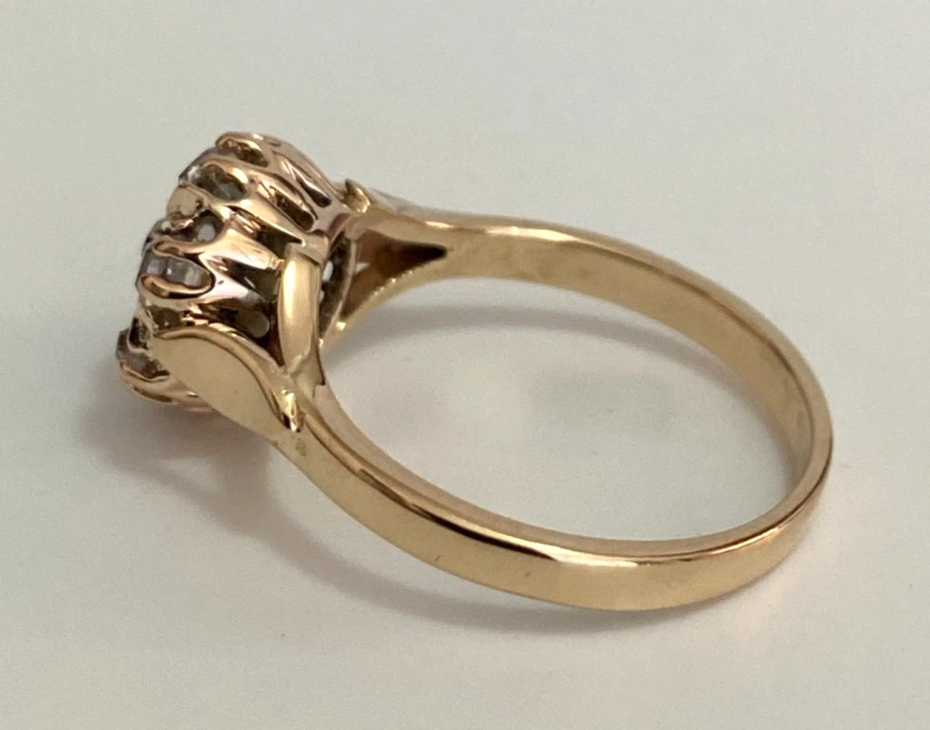 Antique 18K Yellow Gold & 0.70CT Old Mine Diamond Cluster Ring Size M (US 6.25)