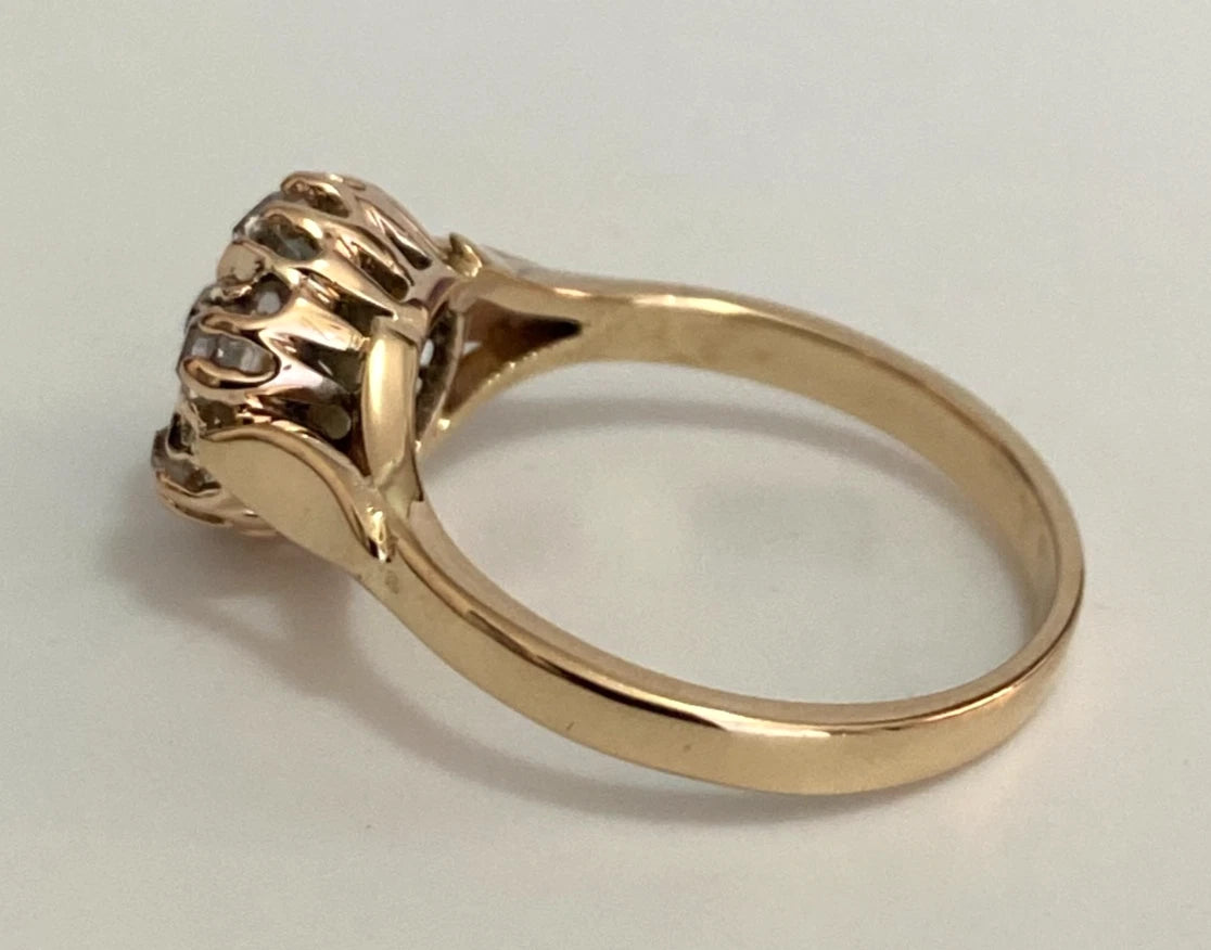 Antique 18K Yellow Gold & 0.70CT Old Mine Diamond Cluster Ring Size M (US 6.25)