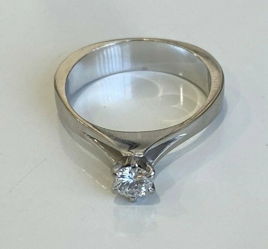 14K White Gold & 0.25CT Diamond High Set Solitaire Ring Size L 1/2 - 5 7/8