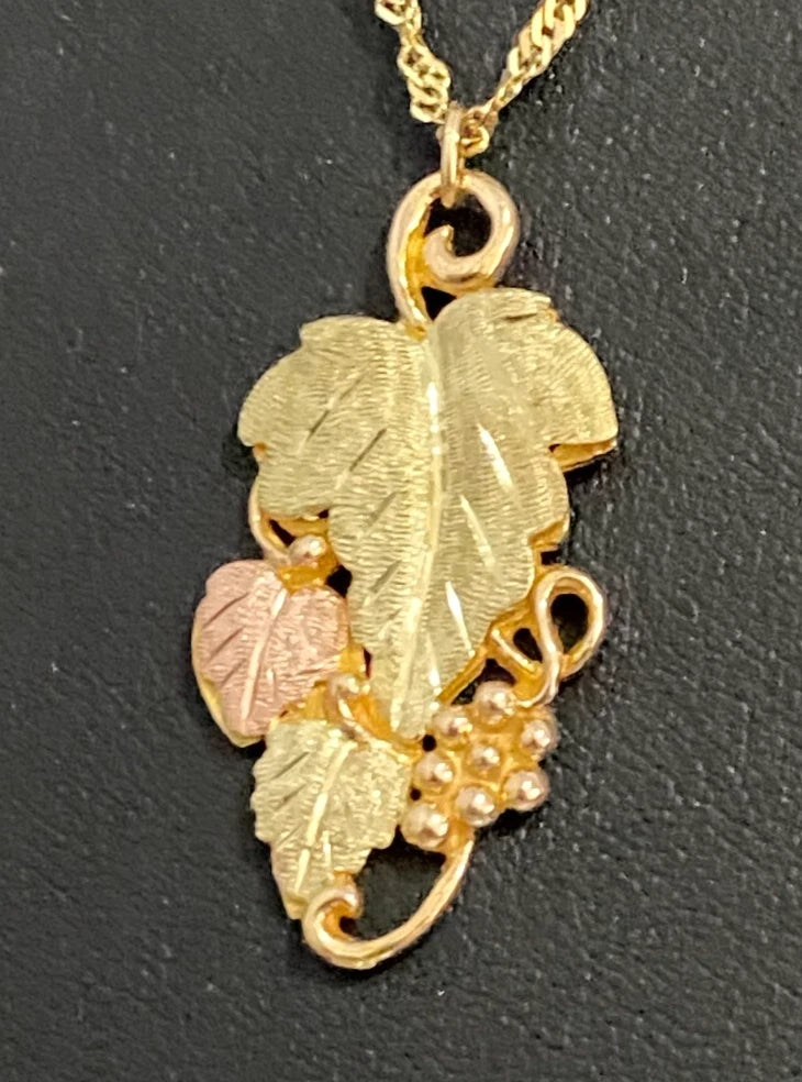 12K Tri-Color Gold With Leaf & Grape Foliate pendant