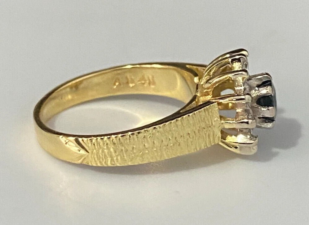18K Yellow Gold W/ Sapphire & Diamond Cluster Ring Size I 1/2 - 4 1/2