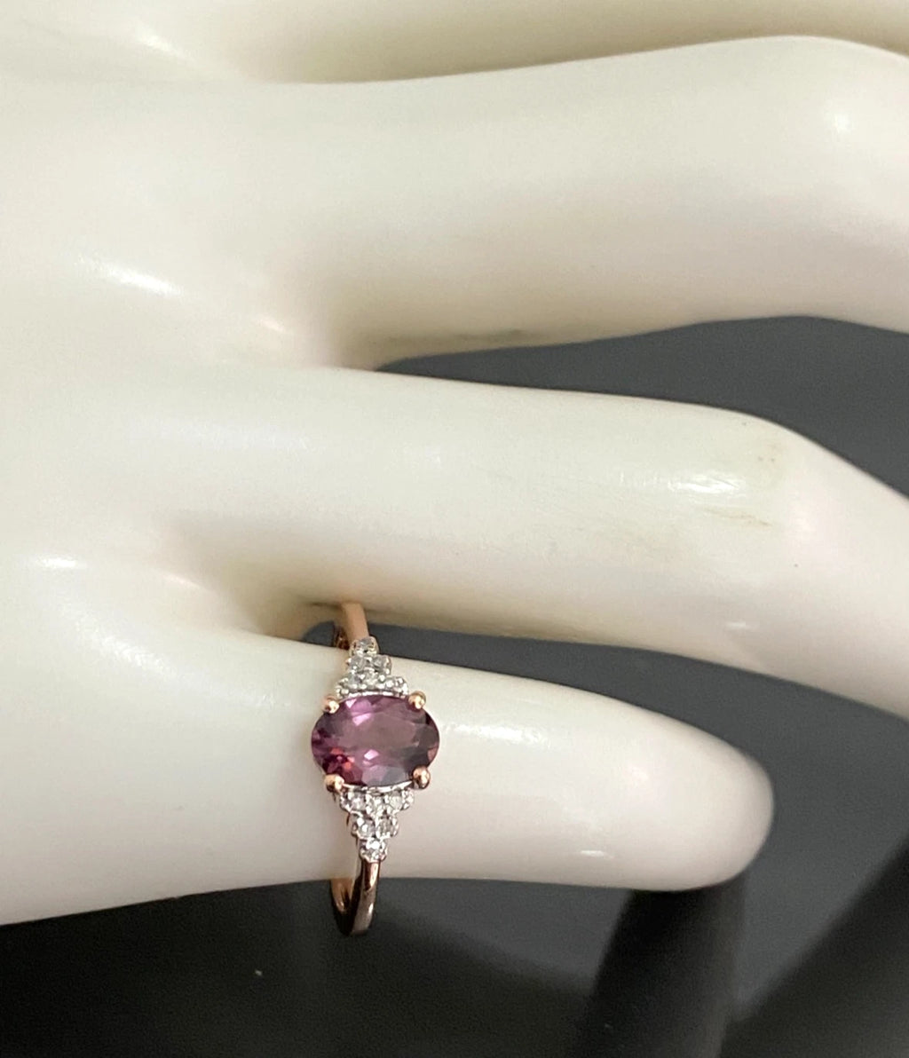 9ct Rose Gold Spinel & Diamond Engagement Ring Size J (US 4.75)
