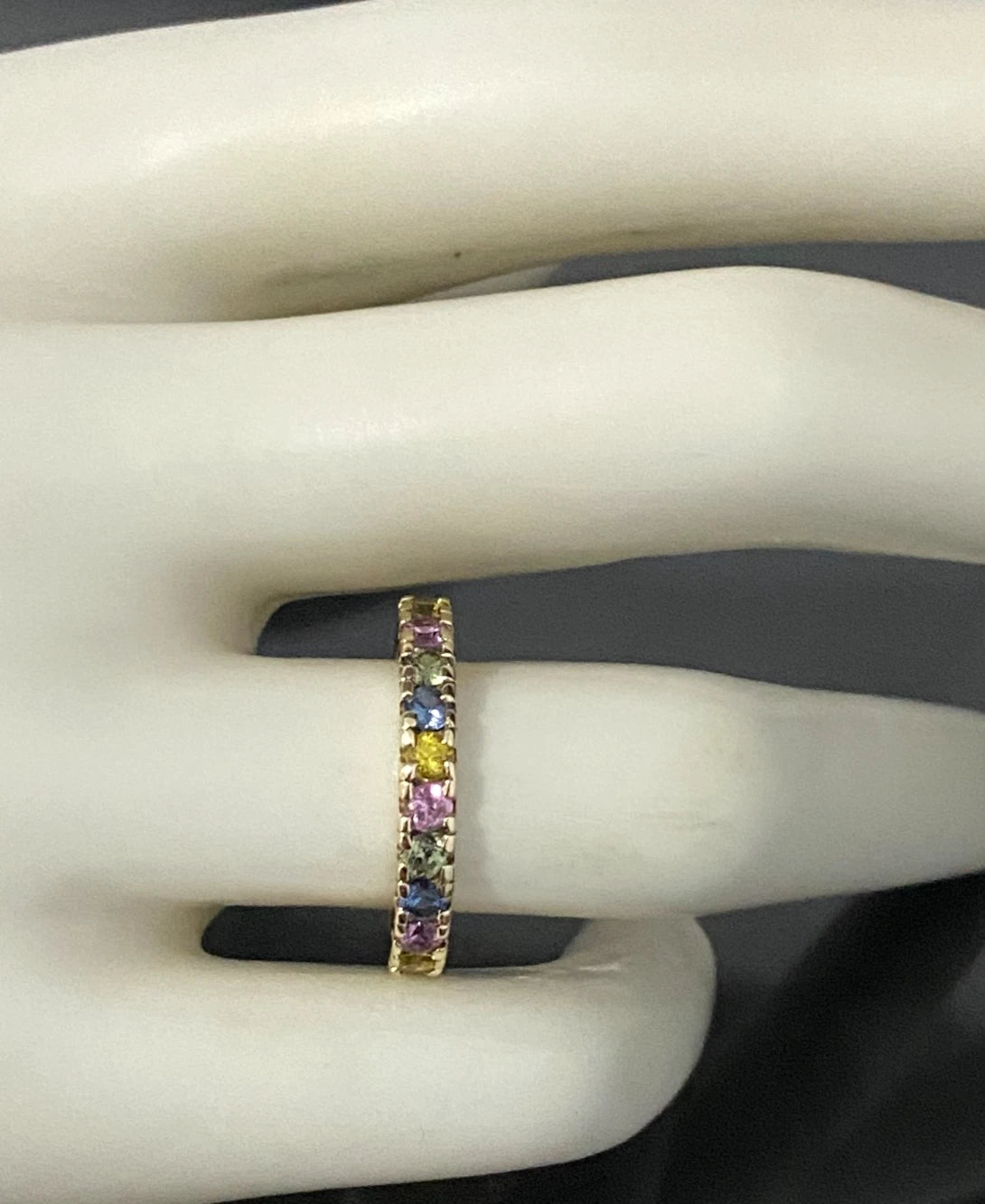 9K Yellow Gold W/Vari-hue Sapphire Eternity Ring Size M 1/2 - 6 1/2