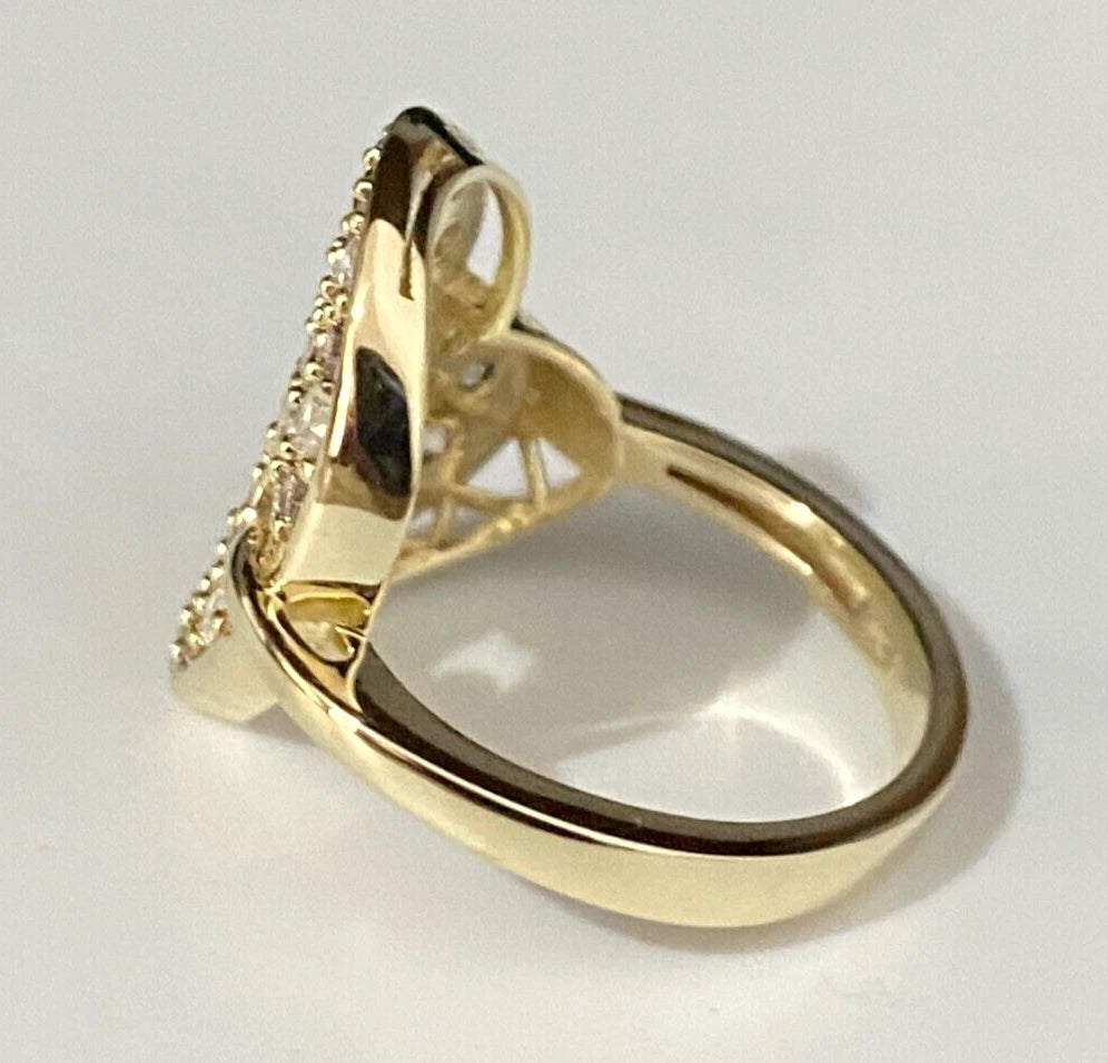 9K Yellow Gold &1.20CT Diamond Heart Shape Love Ring Size N - 6 1/2