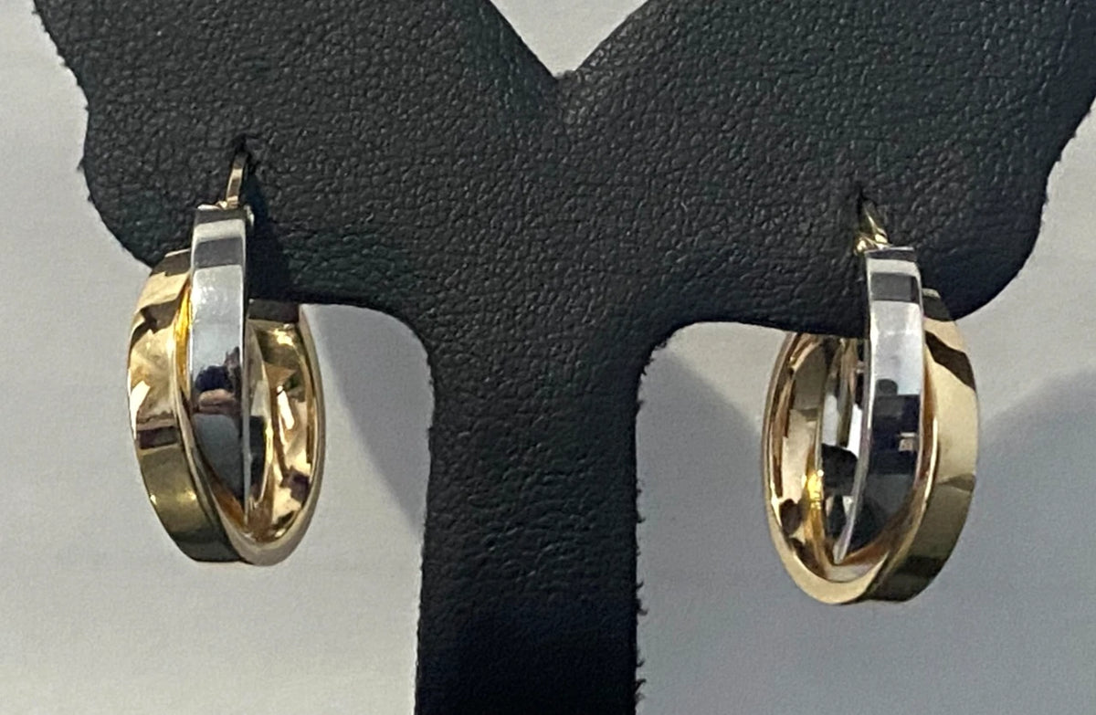 9K Two Tone Gold Double Hoop Earrings 21.0mm