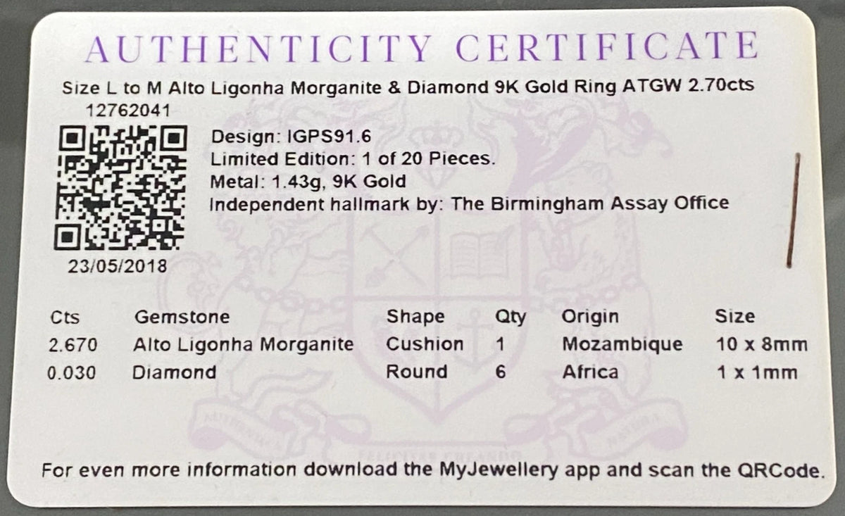 10K Yellow Gold 2.67CT Morganite & Diamond Ring Size L (US 5.75)
