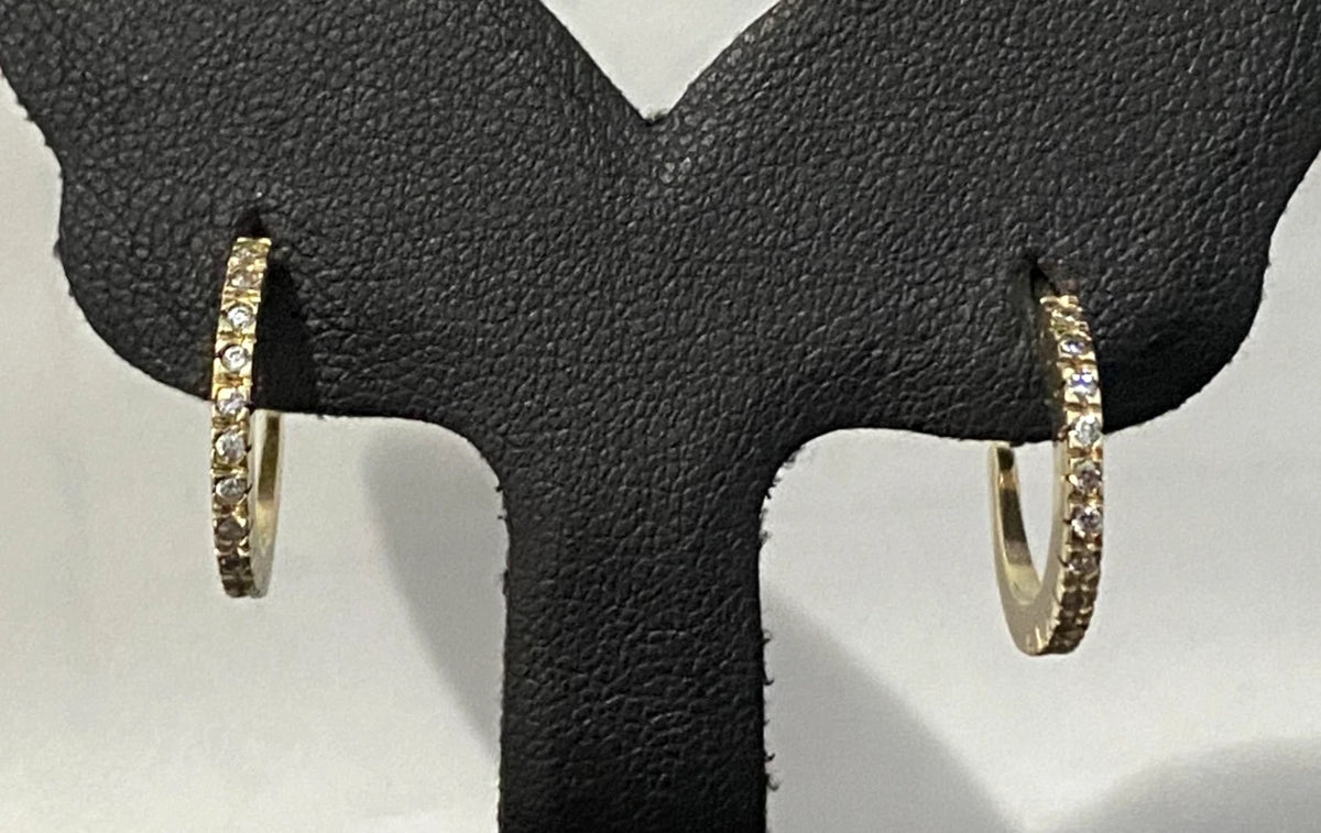 9K Yellow Gold & Cubic Zirconia Hoop Stud Earrings
