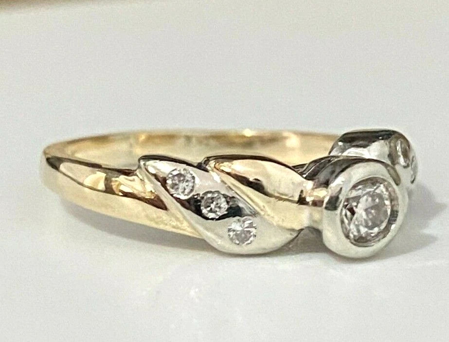 9K Yellow Gold & 0.20CT Diamond Solitaire with Accents Ring Size P 1/2 - 7 3/4