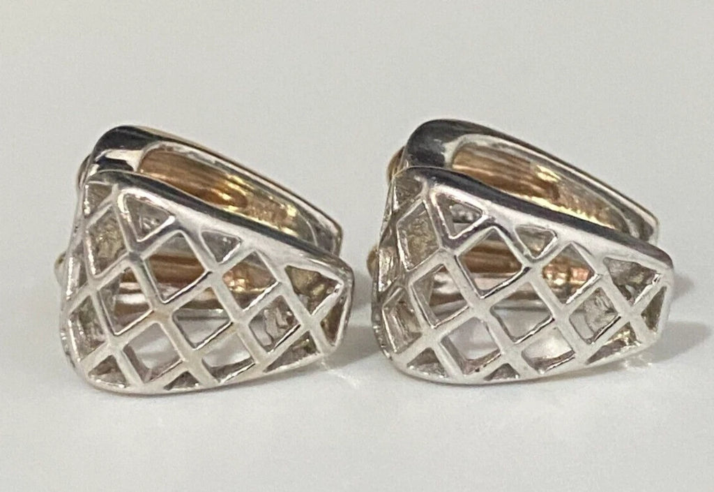 14K Two Color Gold & 0.25CT Diamond Huggies Earrings 8.60g