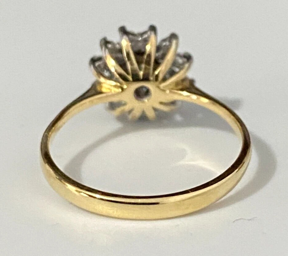 18K Yellow Gold & 0.30CT Diamond Cluster Ring Size M - 6