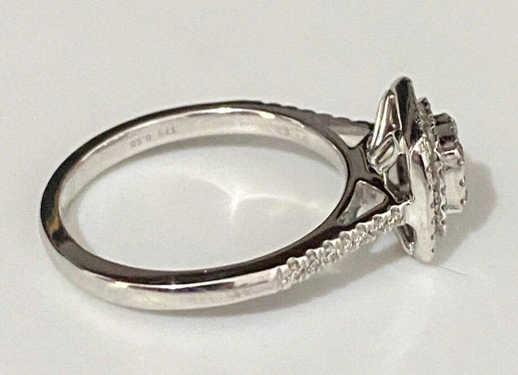 9K White Gold & 0.50CT Diamond Double Halo Engagement Ring Size P - 7 1/2