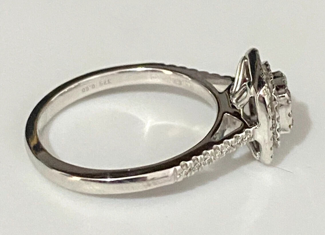 9K White Gold & 0.50CT Diamond Double Halo Engagement Ring Size P - 7 1/2