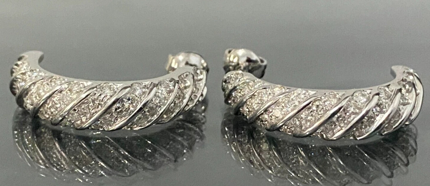 14K White Gold & 1.75CT Diamond Half Hoop Earrings 26.70mm high
