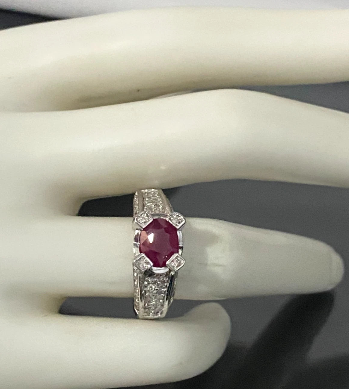 14K White Gold W/ Ruby & 0.70CT Diamond Ring Size P - 7 3/4