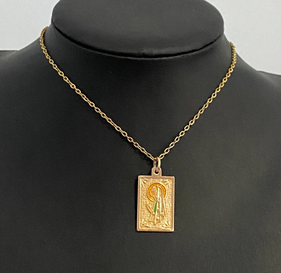 9K Rose Gold & Enamel Madonna Pendant